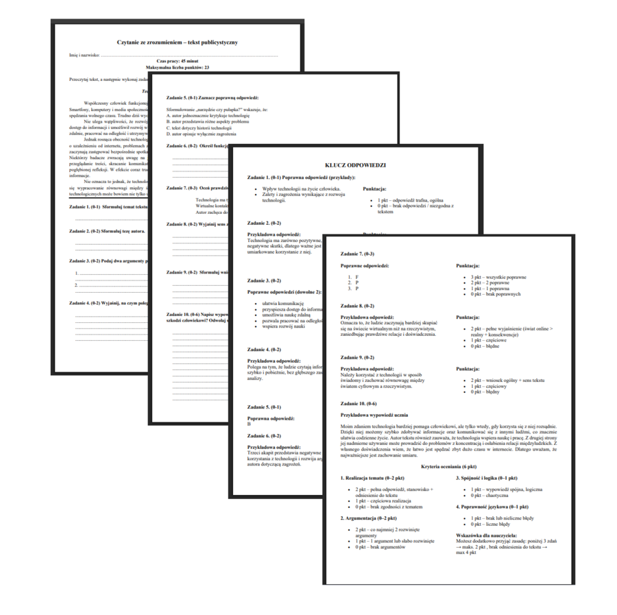 czytanie ze zrozumieniem - sprawdzian - egzamin 8-klasisty