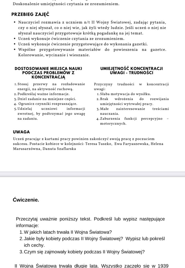 Scenariusz zajęć rewalidacyjnych - angażujących ucznia w życie szkoły,