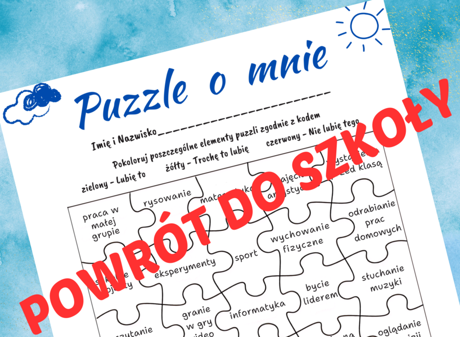 Puzzle o mnie (klasa 1-8), początek roku, powrót do szkoły, godzina wychowawcza, poznajmy się