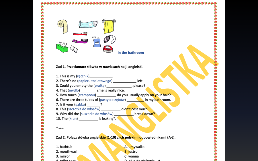 in the bathroom - 5 ćwiczeń z kluczem na słownictwo związane z łazienką