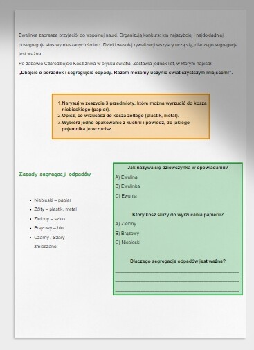 Historie o segregacji odpadów, oszczędzaniu energii. Opowiadania. Wierszyki. Piosenki.