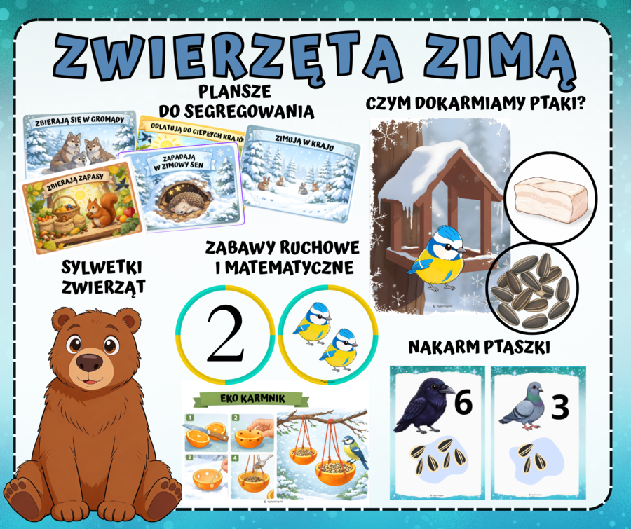 ZESTAW ZWIERZĘTA ZIMĄ, PTAKI ZIMĄ,