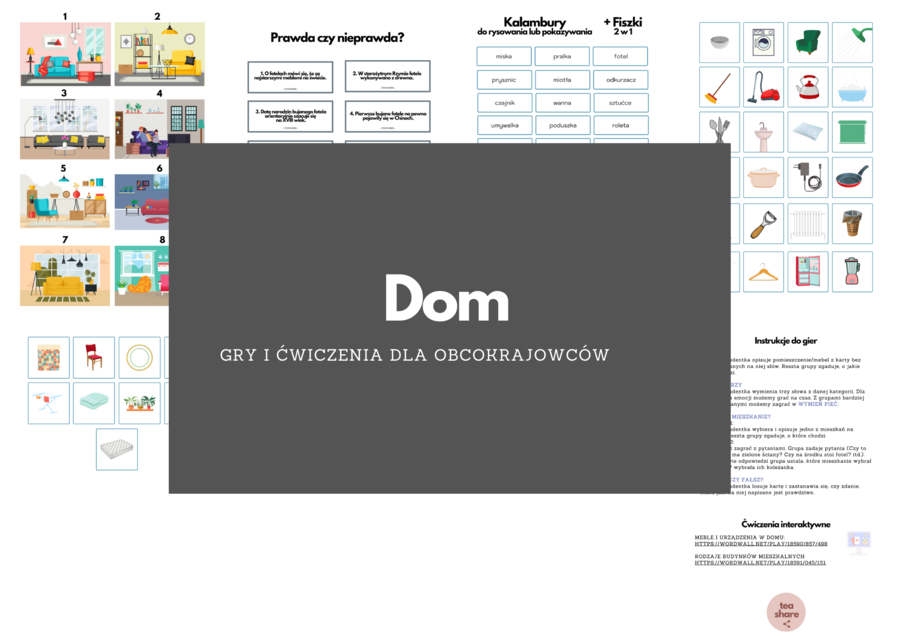 Polski dla obcokrajowców: DOM - gry i ćwiczenia na różnych poziomach (do B1)