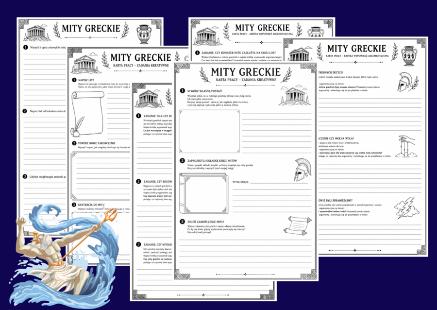 🏛️ MITY GRECKIE – zestaw 6 kart pracy z kreatywnymi zadaniami - mitologia - kl. 4-8