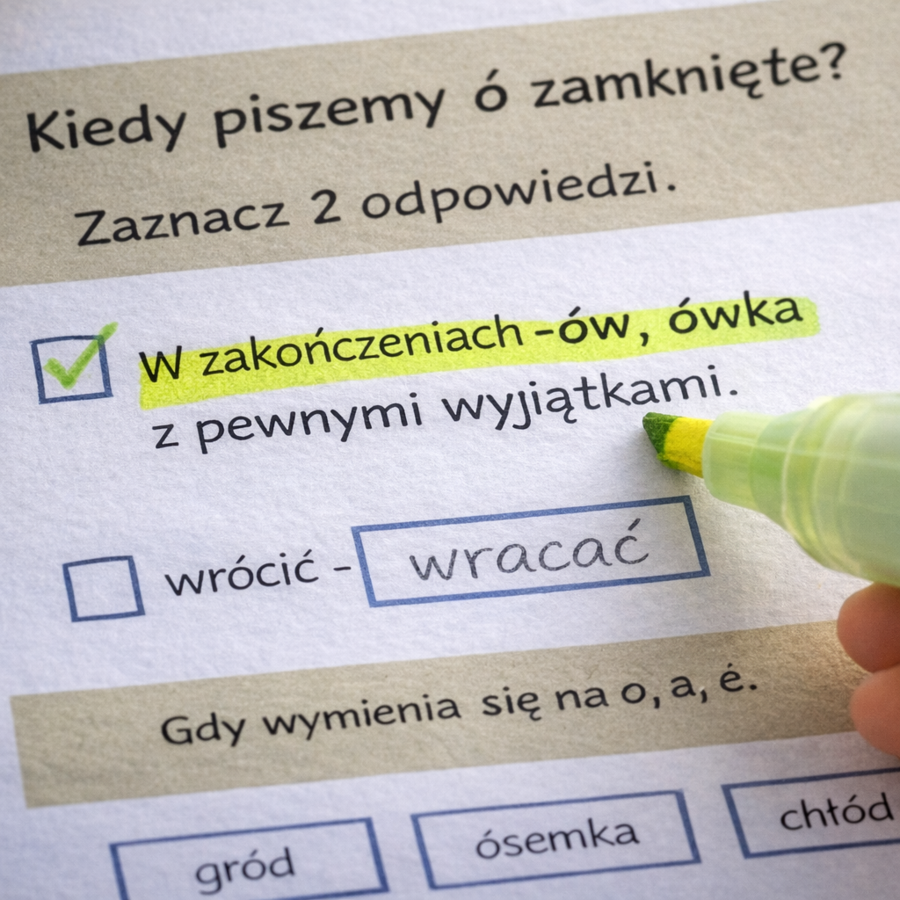 PISOWNIA WYRAZÓW Z "Ó" [Karta pracy, sprawdzian}