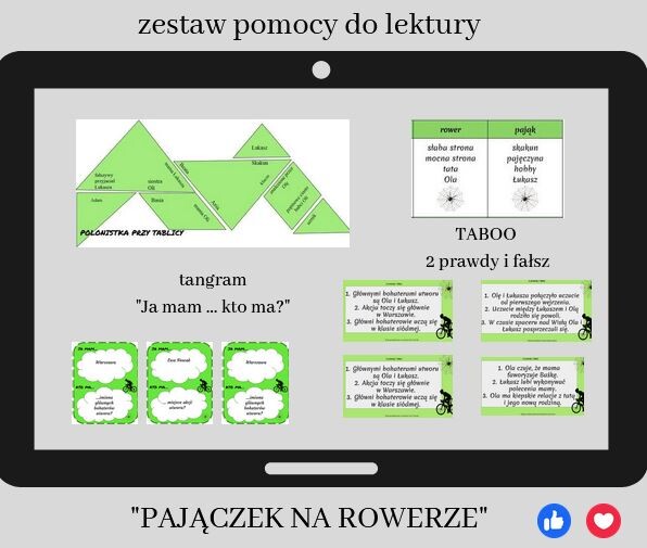 Pajączek na rowerze - pakiet - taboo, "Ja mam...", tangram, dwie prawdy i fałsz