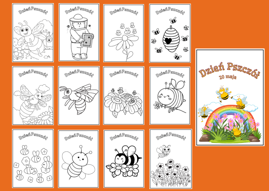 DZIEŃ PSZCZÓŁ - pszczoły – Galeria – kolorowanka – KOLOROWANKI – gazetka - biblioteka – świetlica – przedszkole – 25 wersjI