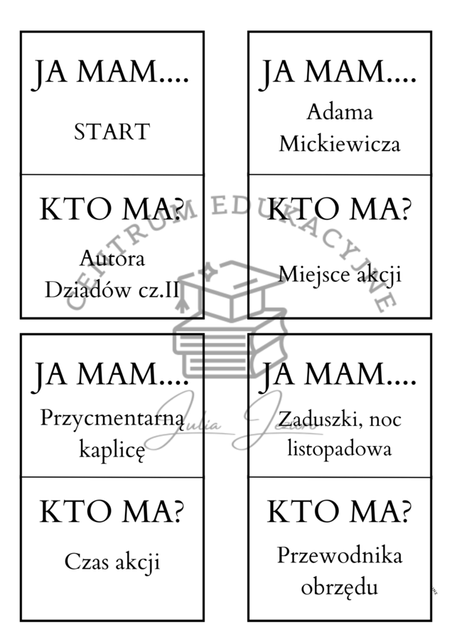 Dziady cz.II- E8, materiały na zajęcia