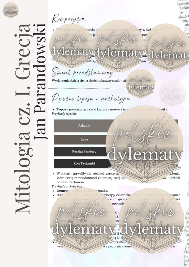 Jan Parandowski "Mitologia" cz. I Grecja - opracowanie maturalne (24 strony)