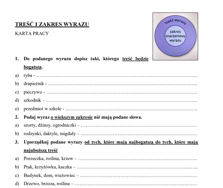 Treść i zakres materiału. Karta pracy