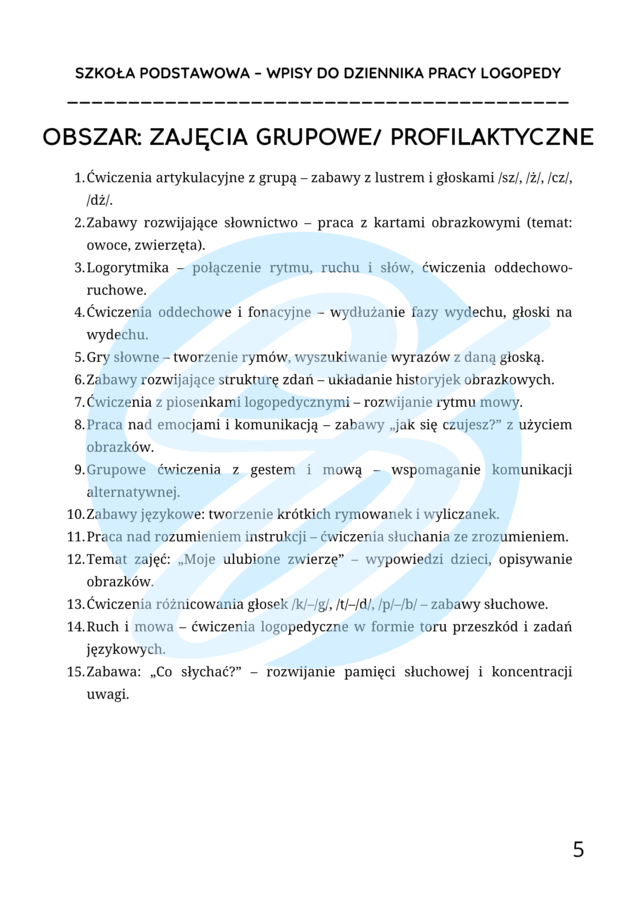 Logopeda w szkole podstawowej – przykładowe wpisy do dziennika