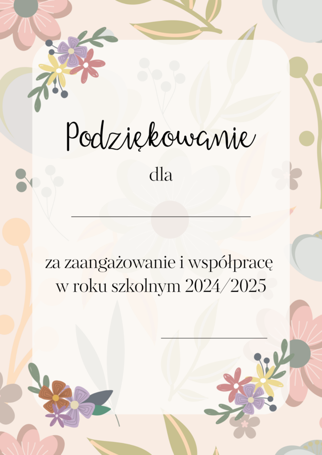 PODZIĘKOWANIA ROK SZKOLNY