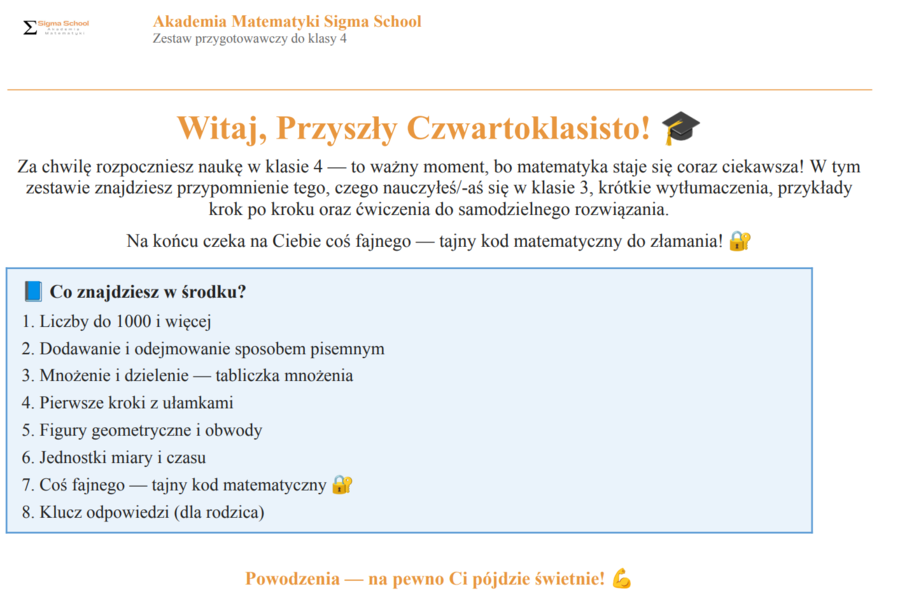 Zestaw przygotowawczy z matematyki do klasy 4 (po klasie 3)