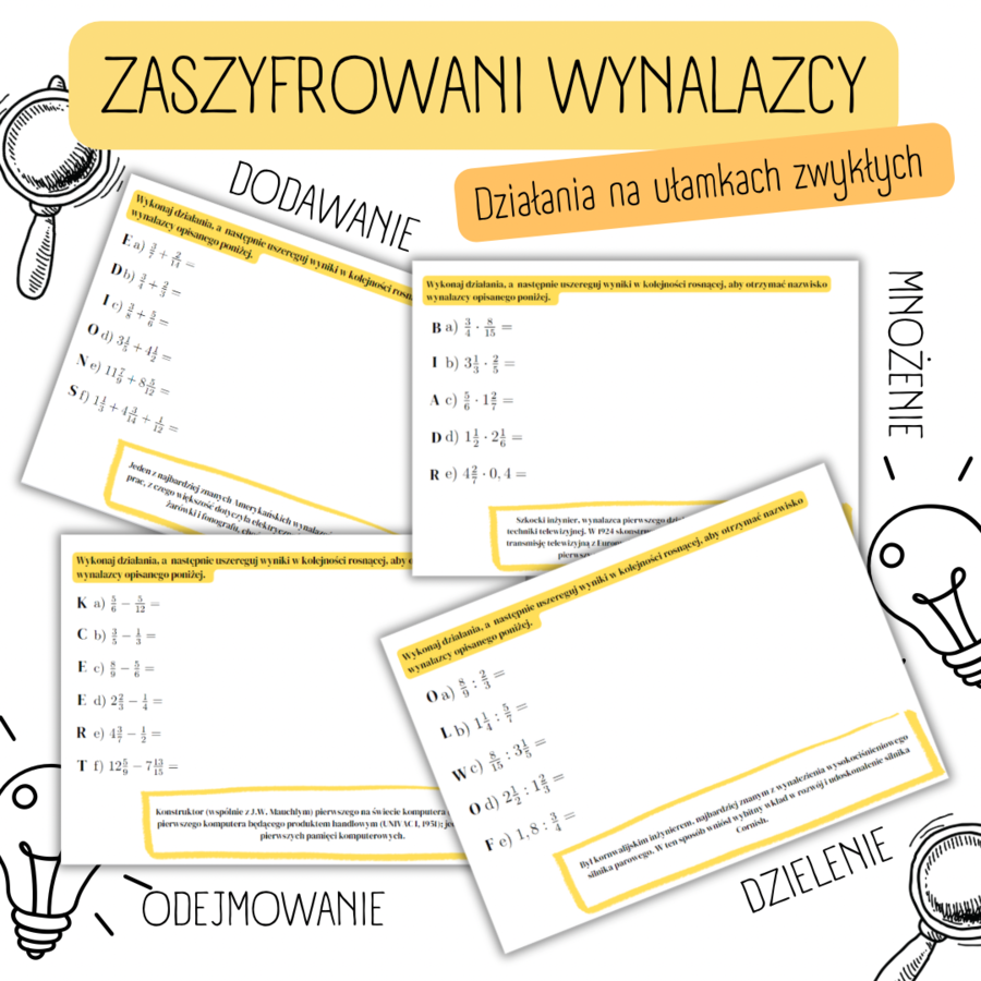 DZIAŁANIA NA UŁAMKACH ZWYKŁYCH (ZASZYFROWANI WYNALAZCY)