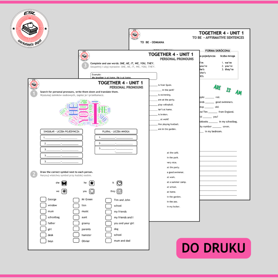Together 4 Unit 1 - zestaw: Vocabulary Activities + Grammar Activites + Revision Board Game