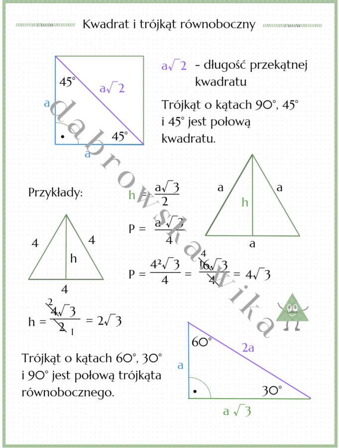 Kwadrat i trójkąt równoboczny oraz o kątach 60°, 30° i 90°