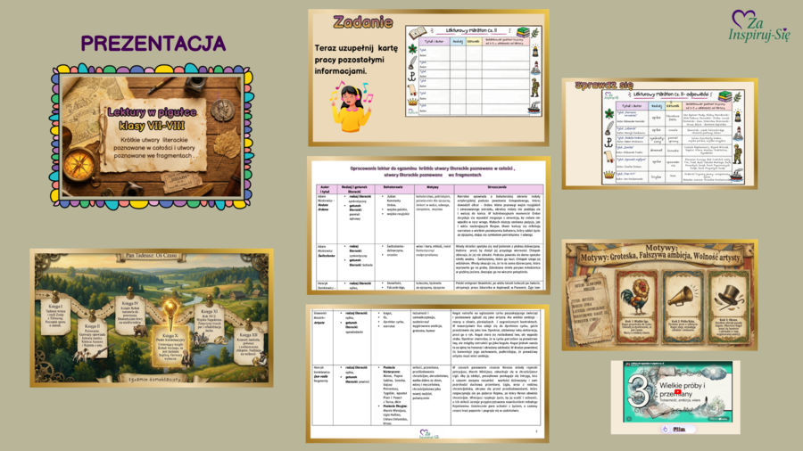 Lektury do egzaminu ósmoklasisty w pigułce | prezentacje + karty pracy  + odpowiedzi