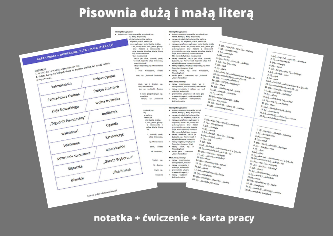 Mała i duża litera - notatka + karta pracy + ćwiczenie