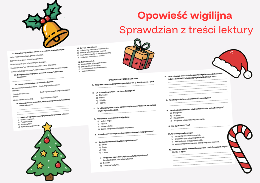 Opowieść wigilijna - sprawdzian z treści lektury