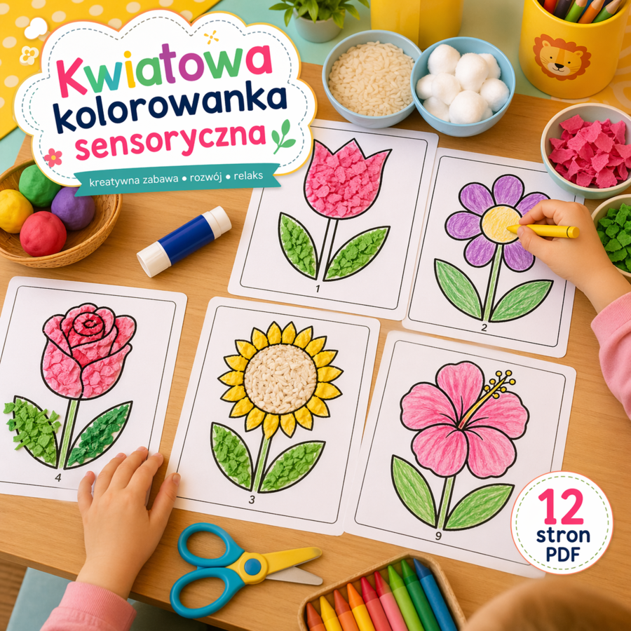 Kwiatowa kolorowanka sensoryczna