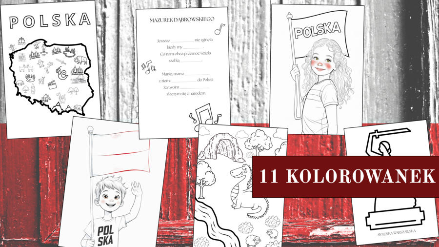 Patriotyczne Kolorowanki dla Dzieci – Polska, 11 kolorowanek