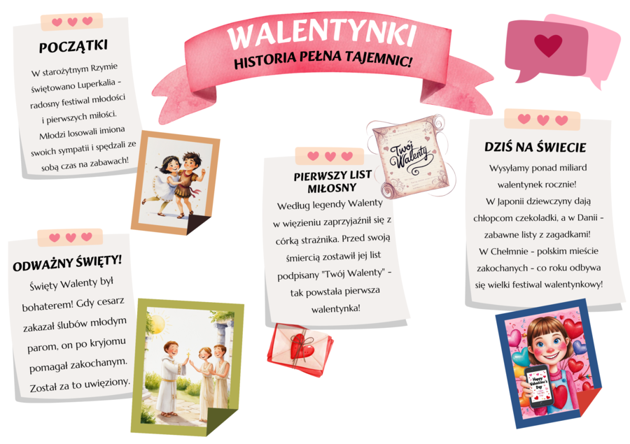 WALENTYNKI/HISTORIA PEŁNA TAJEMNIC (WALENTYNEK) – GAZETKA SZKOLNA/OZDOBA – MOŻLIWOŚĆ WŁASNEJ ARANŻACJI/dodatkowe elementy