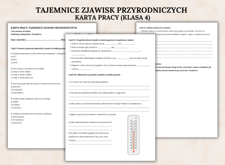KARTA PRACY Tajemnice Zjawisk Przyrodniczych, klasa 4 (45min)