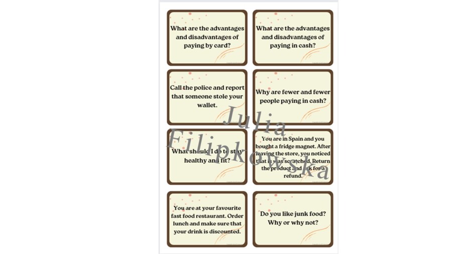 Karty do mówienia/ Mówienie/ Speaking/ Konwersacje/ Klasy 4-6/ Klasy 6-8/ Liceum/ SP/ Warm-up/ Rozgrzewka/ Speaking cards