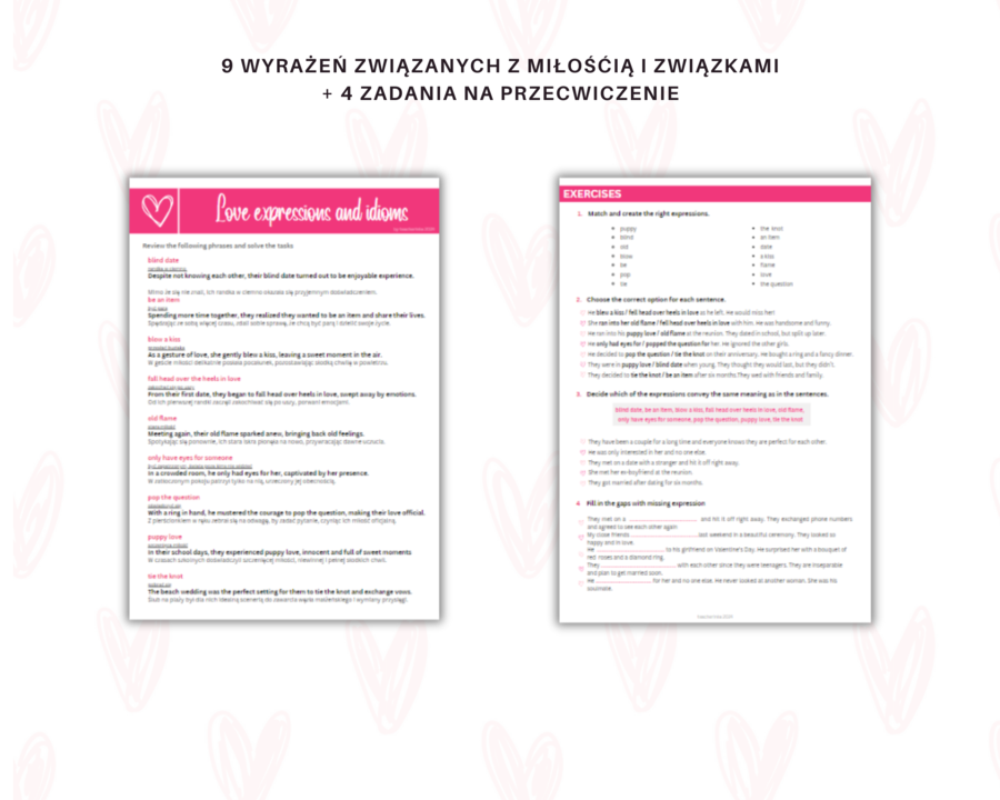 Valentine's Voyage - worksheet on history and love - Karta pracy z angielskiego na Walentynki dla poziomu średniozaawansowanego, Luperkalia, historia Walentynek i ich komercjalizacja, 9 zwrotów dotyczących miłości i związków, ćwiczenia umiejętności rozum