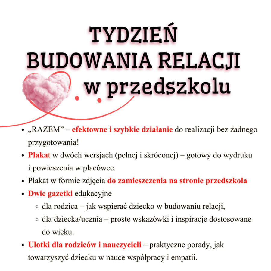 Tydzień Budowania Relacji w przedszkolu- działanie, gazetka, ulotki