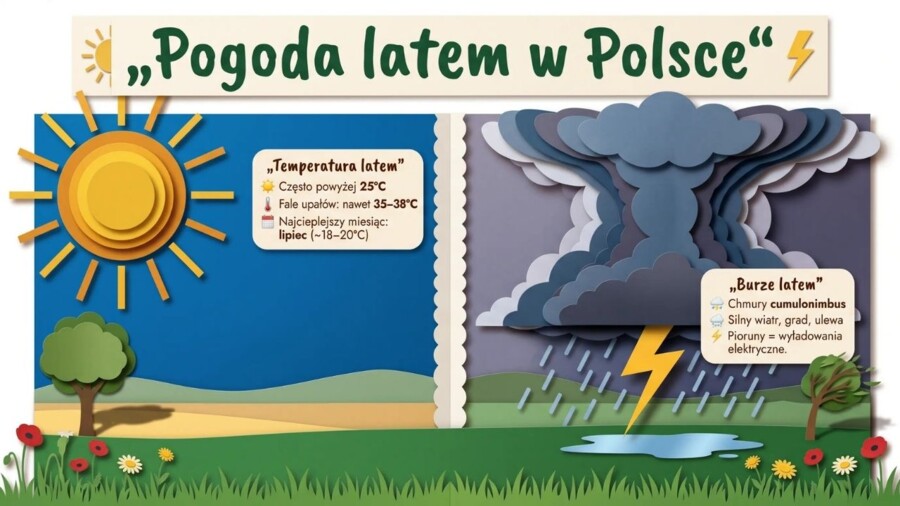 Lato - prezentacja edukacyjna/gazetka szkolna o przyrodzie, wakacjach i bezpieczeństwie