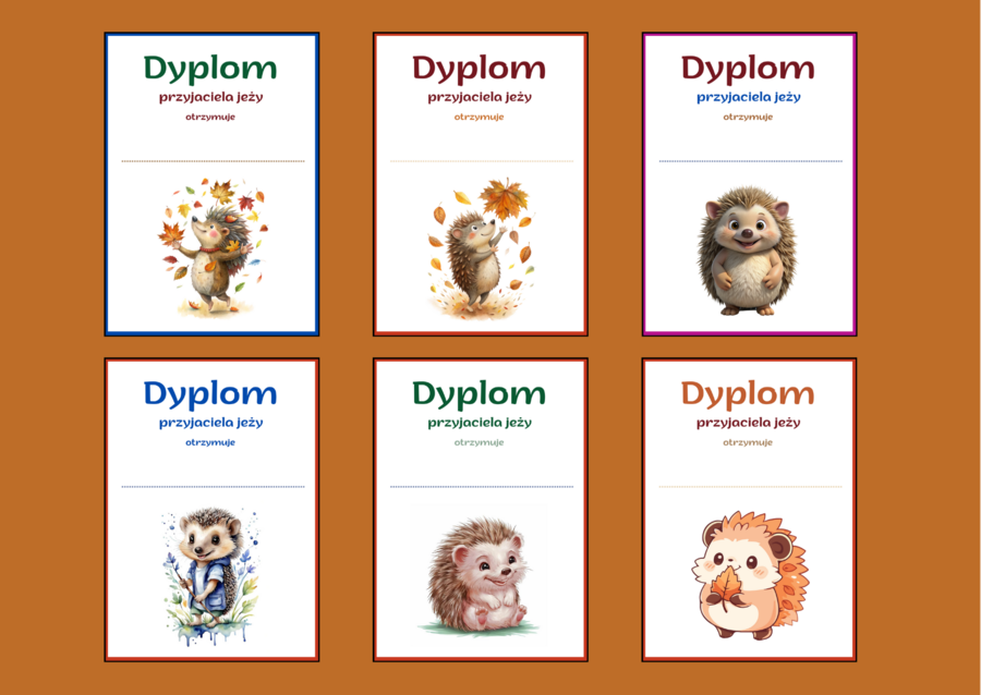 DZIEŃ JEŻA – dyplomy – 11 wersji – biblioteka – świetlica
