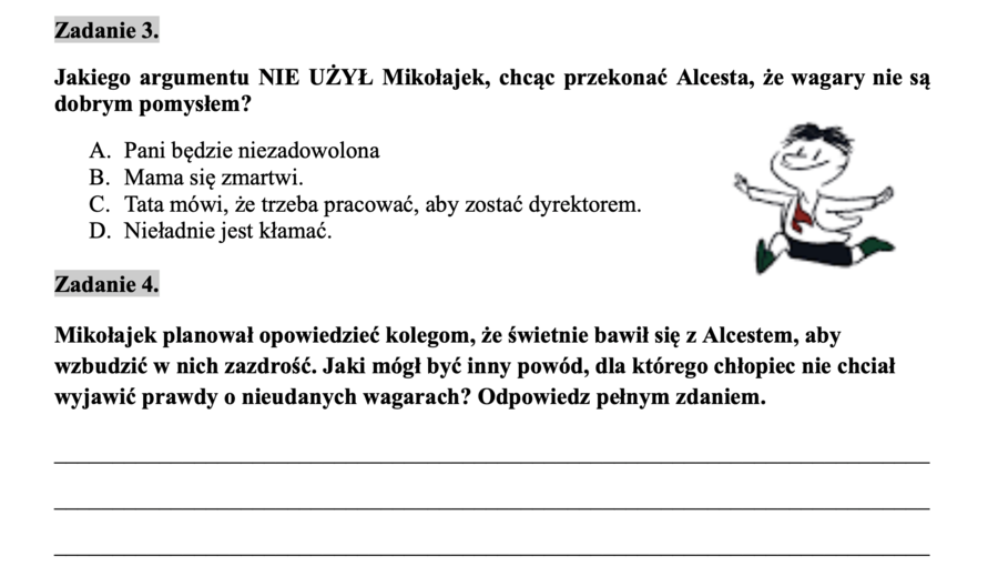 Mikołajek - czytanie ze zrozumieniem