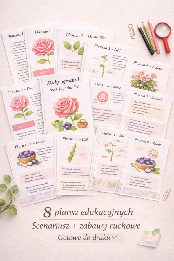 Mały ogrodnik: róża, jagoda, liść