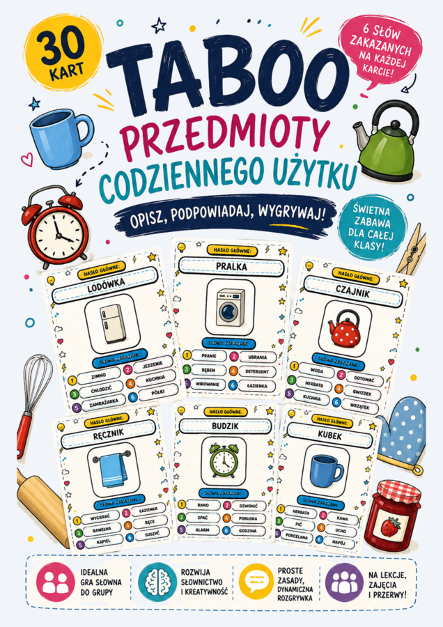 Karty taboo "Przedmioty codziennego użytku"  - wersja 1