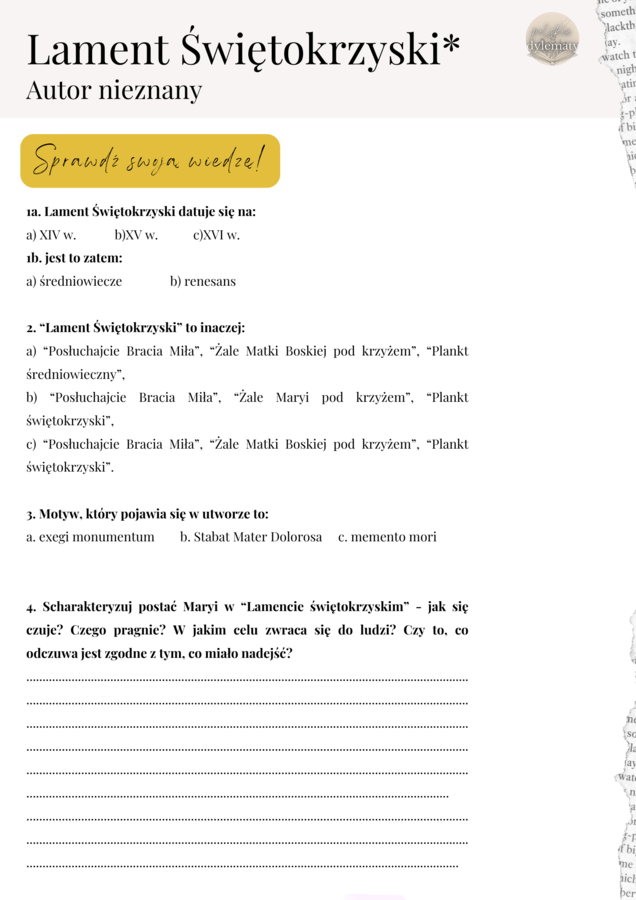 Lament świętokrzyski - opracowanie maturalne 7 stron