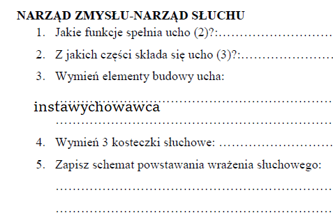 Narząd słuchu-karta pracy