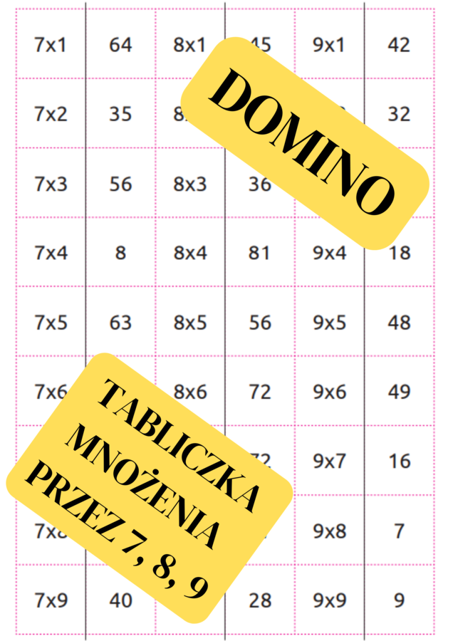 DOMINO - tabliczka mnożenia przez 7, 8, 9.