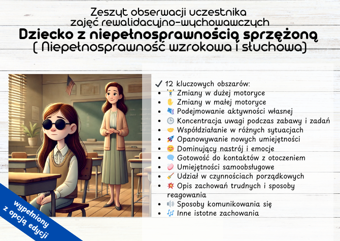 Zeszyt obserwacji uczestnika zajęć rewalidacyjno-wychowawczych Dziecko z niepełnosprawnością sprzężoną ( Niepełnosprawność wzrokowa i słuchowa)