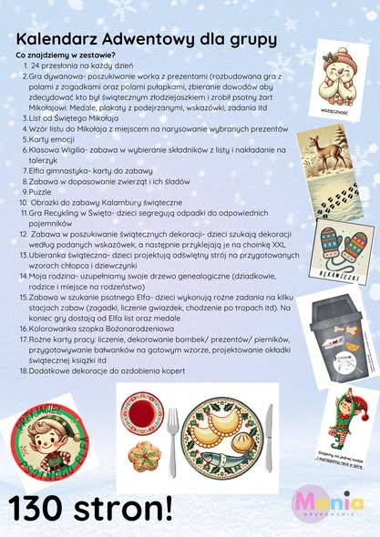 Kalendarz Adwentowy dla grupy przedszkolnej