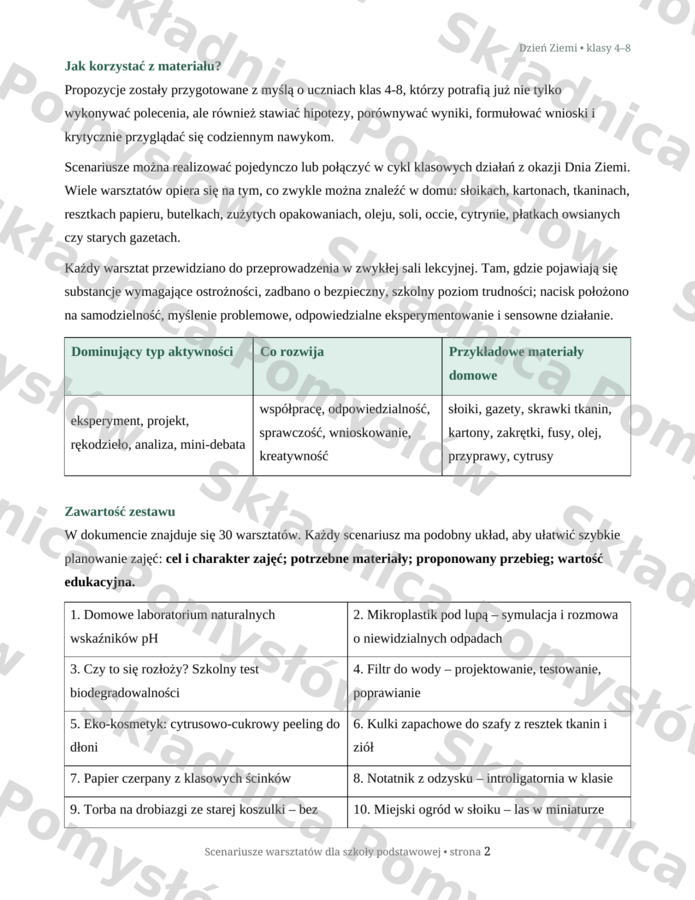 DZIEŃ ZIEMI - 30 pomysłów na warsztaty dla klas 4-8; scenariusz, konspekt, doświadczenia, przyroda, ekologia, biologia