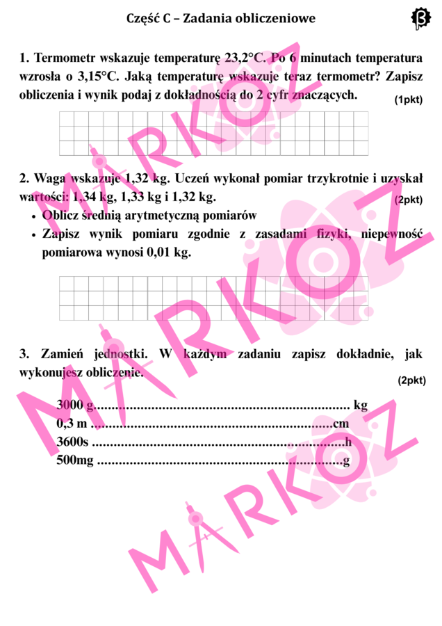 Sprawdzian - obserwacje, pomiary i wielkości fizyczne