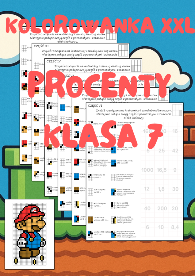 Kolorowanka XXL. Procenty. Klasa 7. Kodowanie