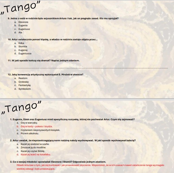 Test wprowadzający z lektury "Tango"