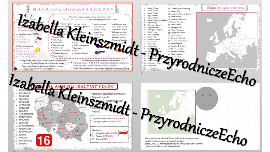 Sketchnotka - notatka „Mapa polityczna Europy i podział administracyjny Polski” wykonana w power point do edycji. Geografia 7; „Ludność i urbanizacja”