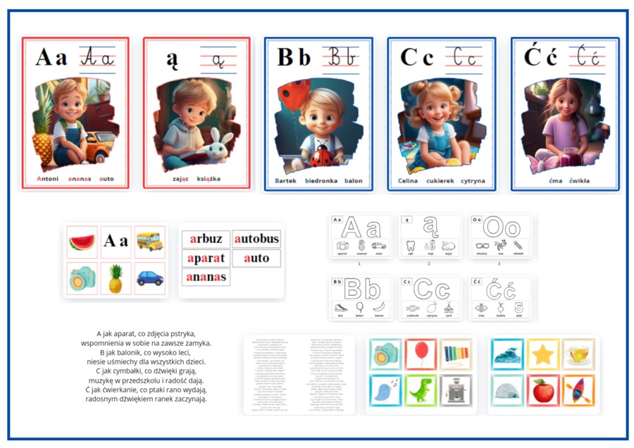 Litery - plansze pokazowe, karty pracy - do samodzielnego wydruku