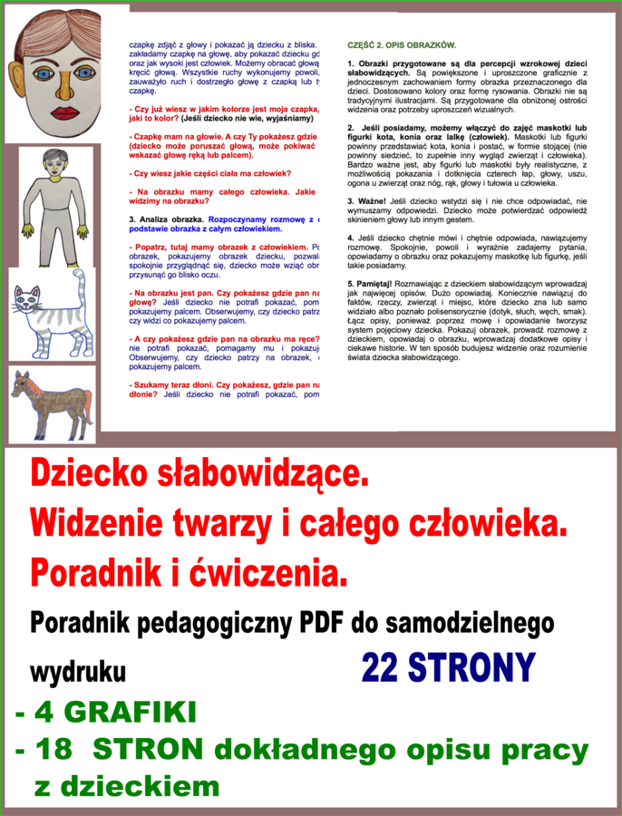 Dziecko słabowidzące. Widzenie twarzy i całego człowieka. Poradnik i ćwiczenia. Plik PDF do samodzielnego wydruku.