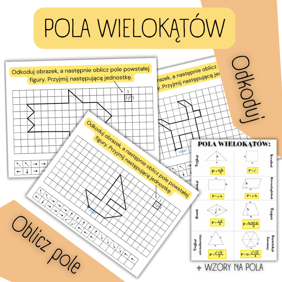 ZAKODOWANE POLA WIELOKĄTÓW - odkoduj obrazek i oblicz pole. [pola, wielokąty]