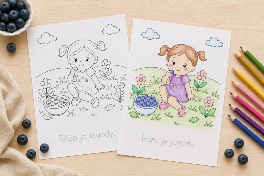 Kolorowanka „Róża je jagody”