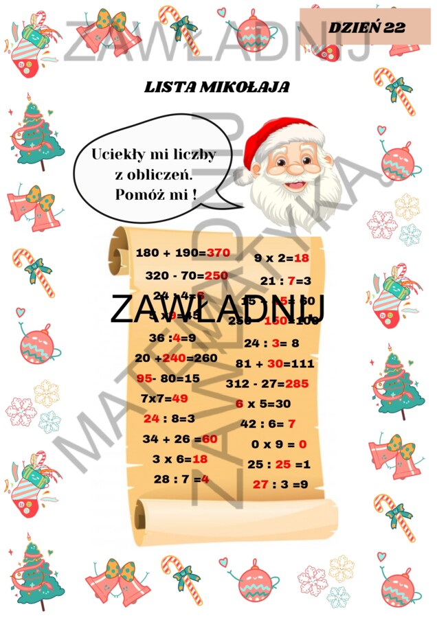 MATEMATYCZNY KALENDARZ ADWENTOWY